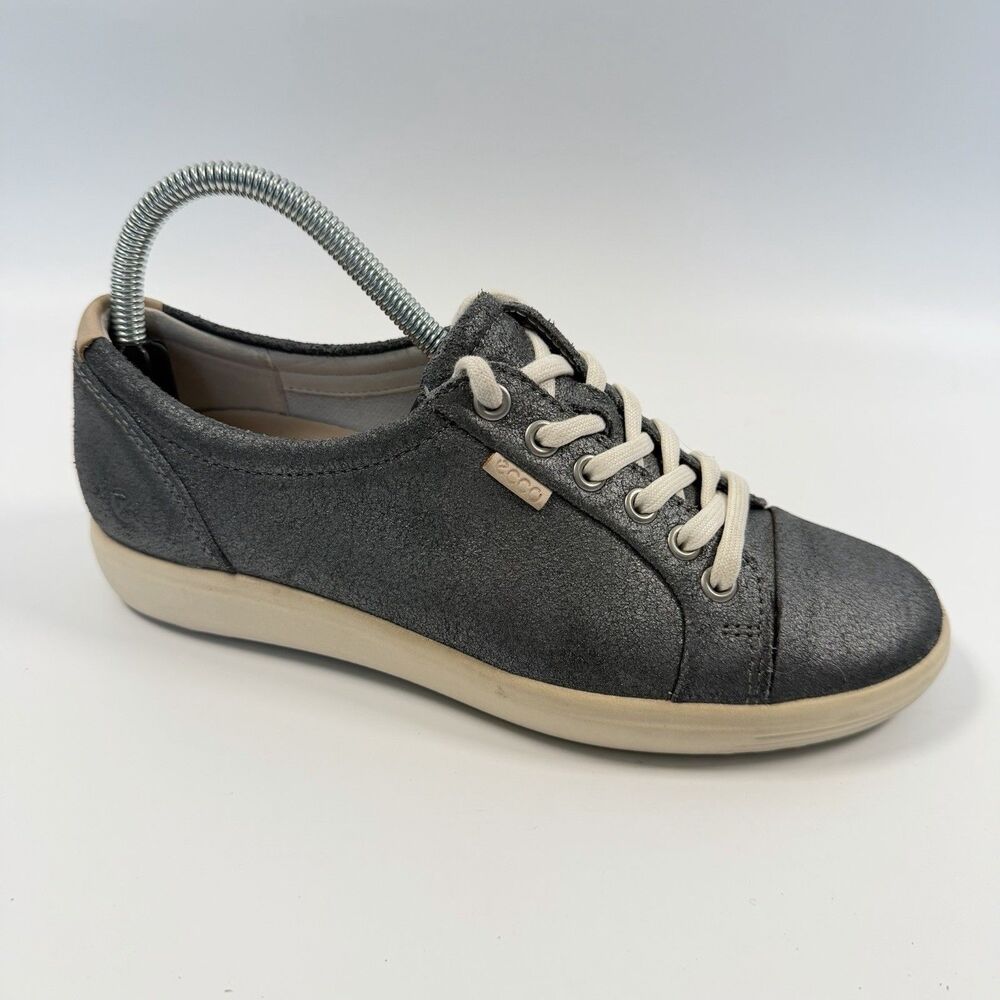 ECCO Soft 7 Women's Sneakers Shoes Leather Metallic Gray Size EU 38 US 7-7.5